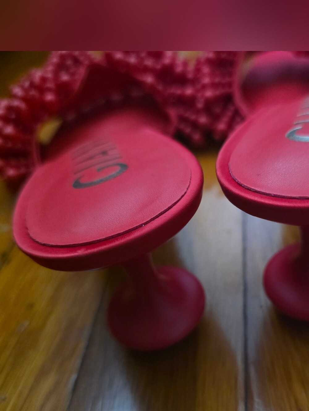 Gianni Bini Red Beaded Slide Mules - Picture 3 of 3